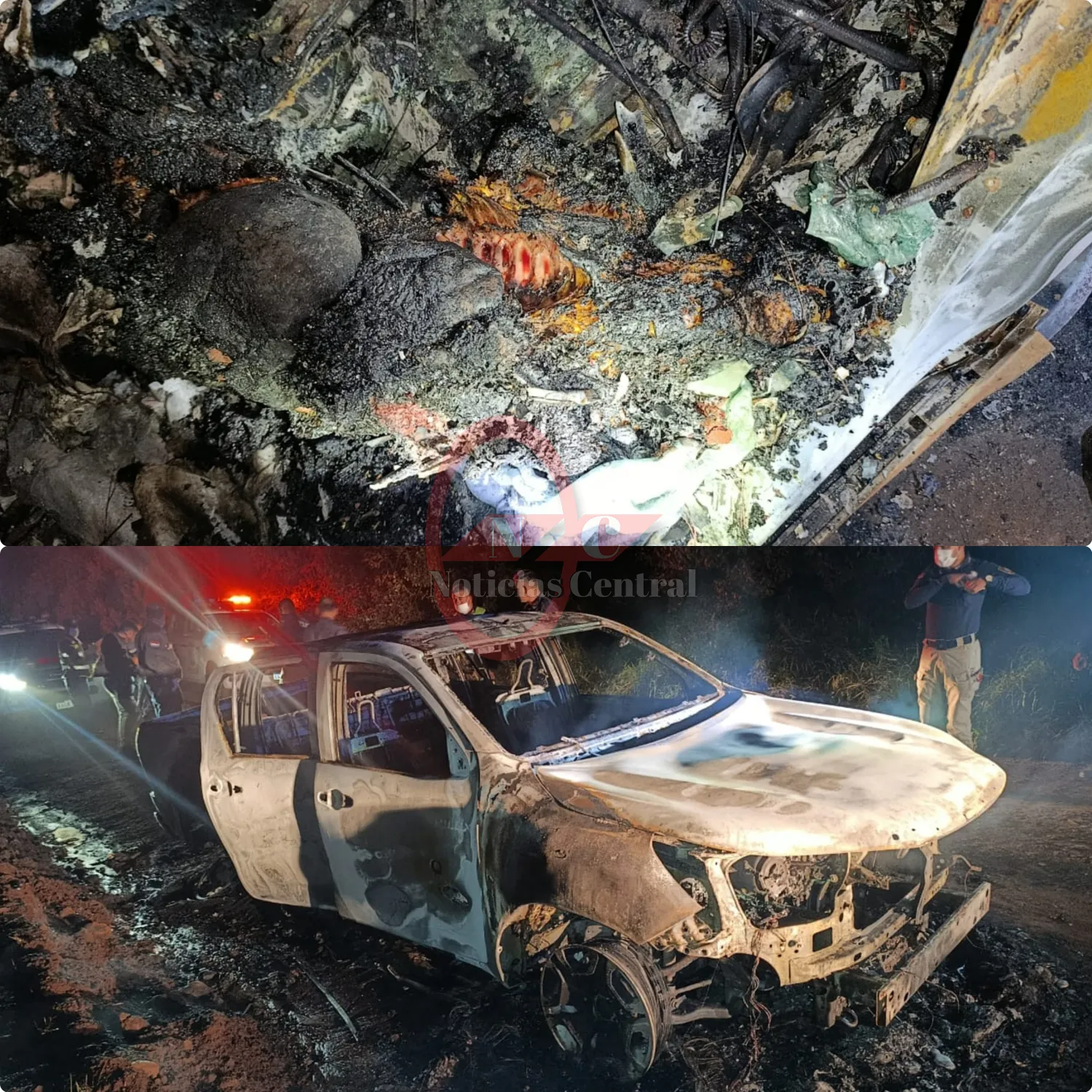 Hallan camioneta incendiada con un cuerpo calcinado en Cambyretá