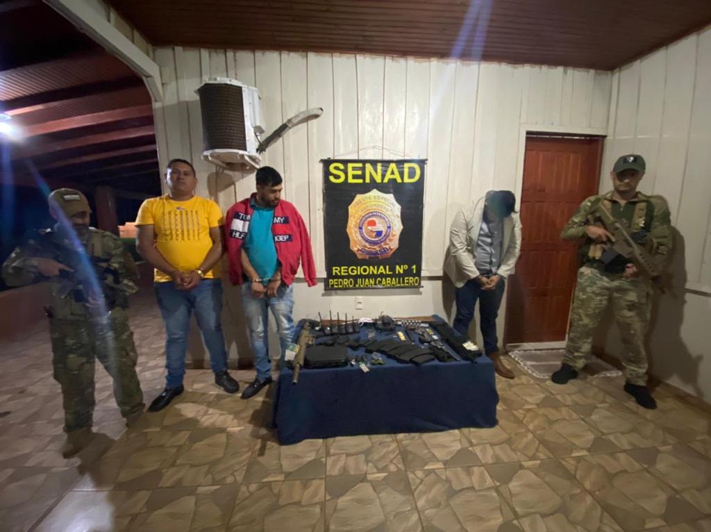 SENAD capturó a grupo de sicarios con potentes armas de fuego en Cerro Corá, Amambay