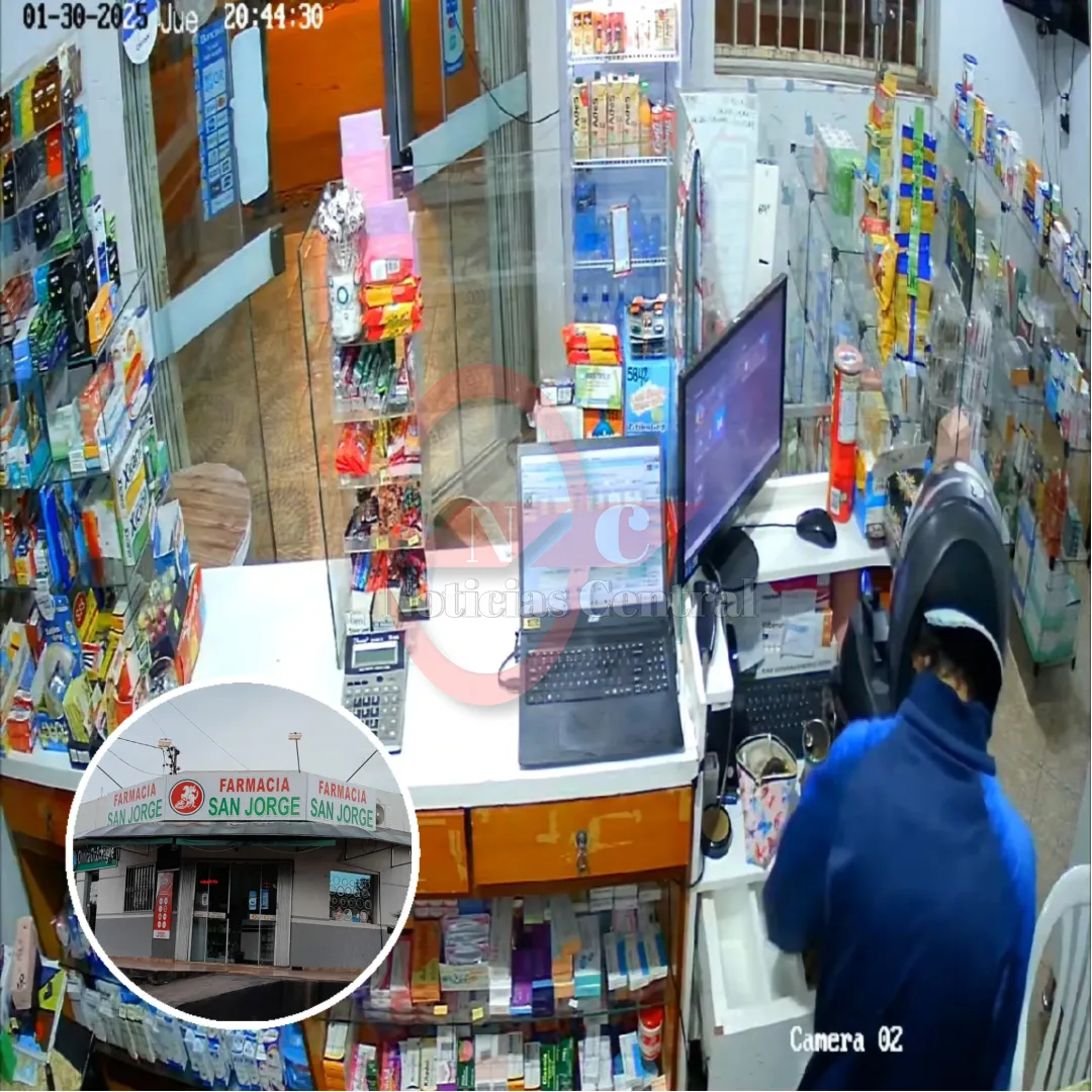 PJC: Motochorro asalta una farmacia, despoja a funcionaria de su celular y se lleva dinero