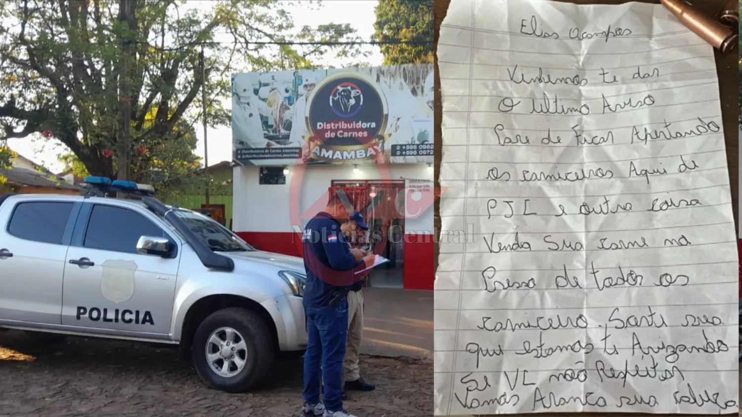 Amenazan con panfleto y proyectil al propietario de una distribuidora de carne en Pedro Juan Caballero