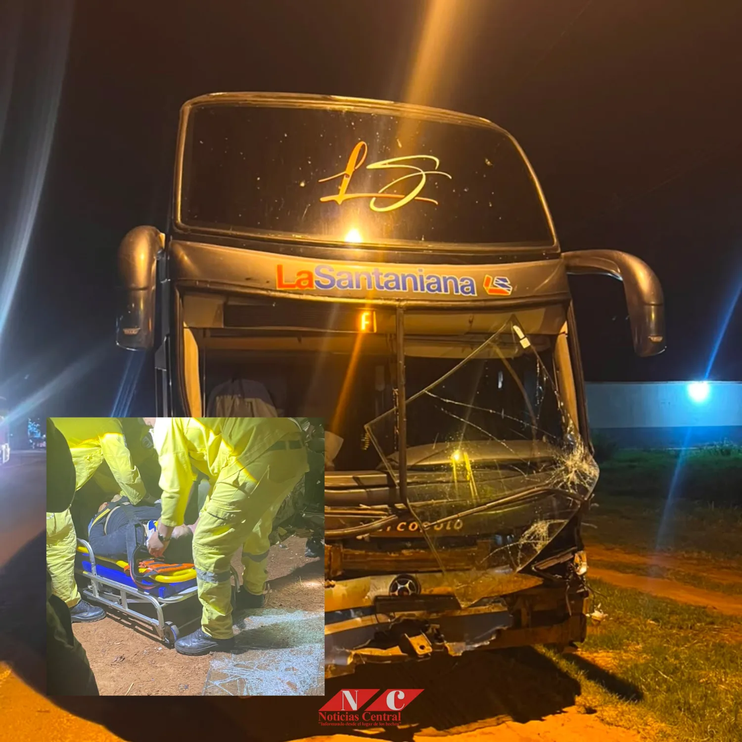 Conductor queda gravemente herido tras chocar contra un ómnibus en Santa Rosa del Aguaray