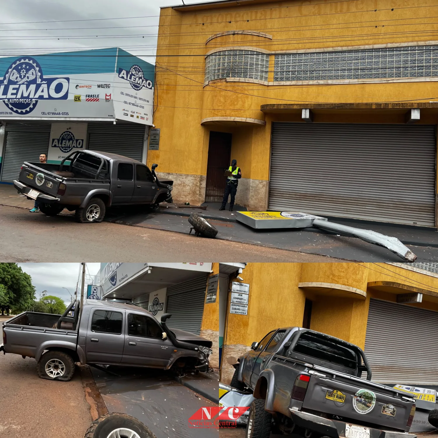 Camioneta impacta contra un comercio y deja daños materiales en Pedro Juan Caballero