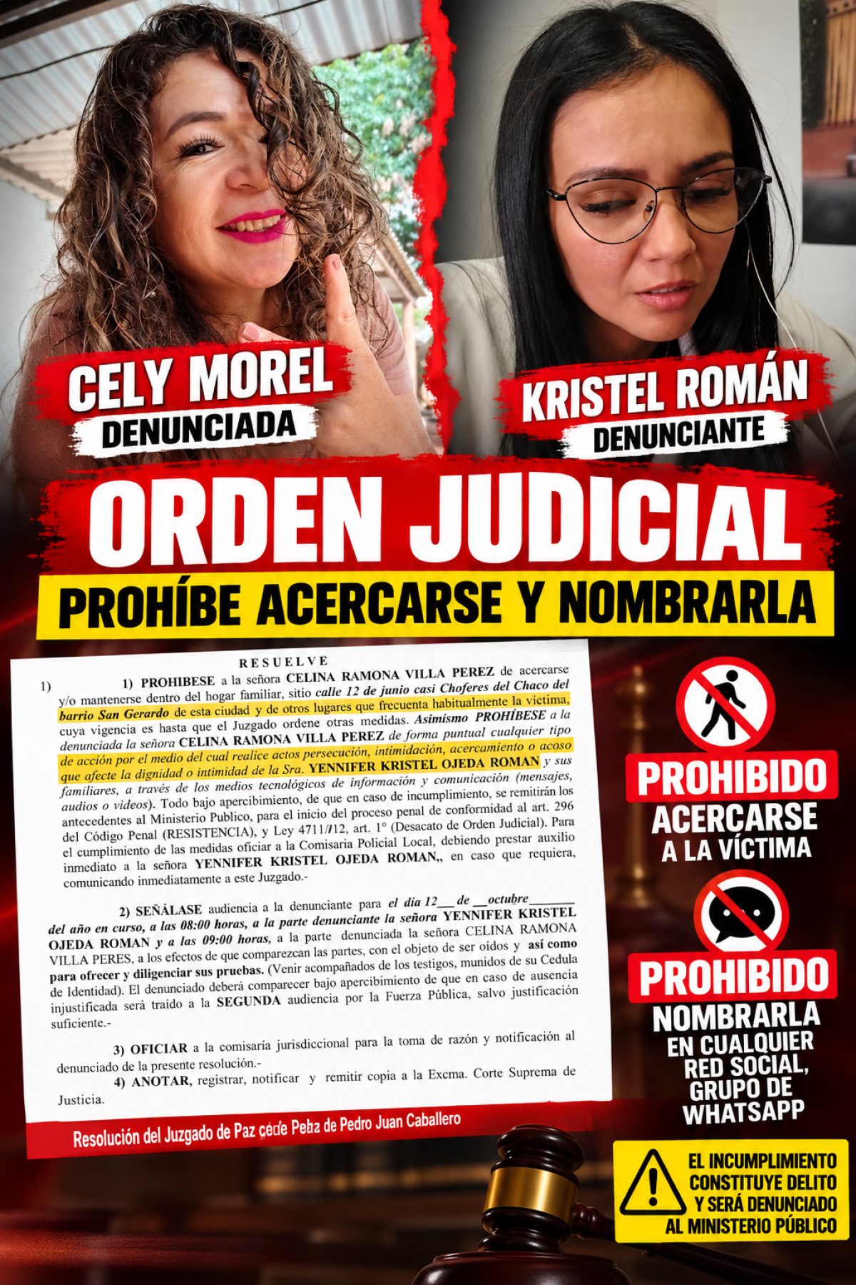 Caso Cely Morel y Kristel Román: Juzgado de Paz ordena medidas de protección tras polémico episodio en Pedro Juan Caballero